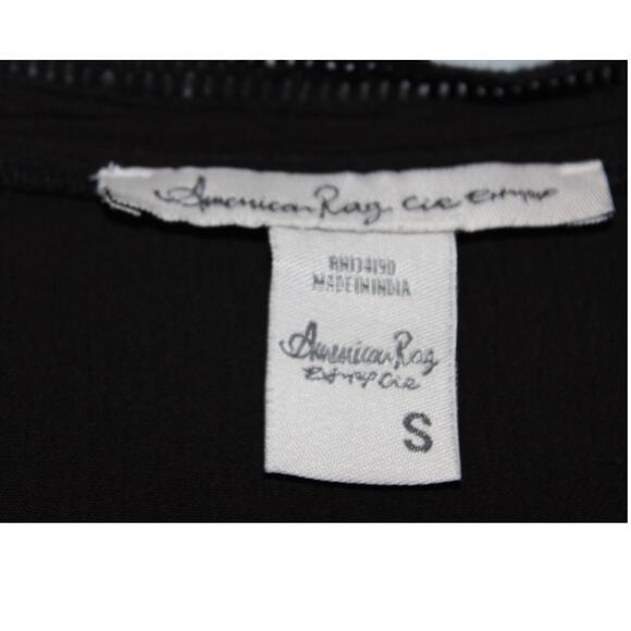 American Rag Womens Black Crochet Shoulder LS Drawstring Top Size Small - Picture 4 of 5
